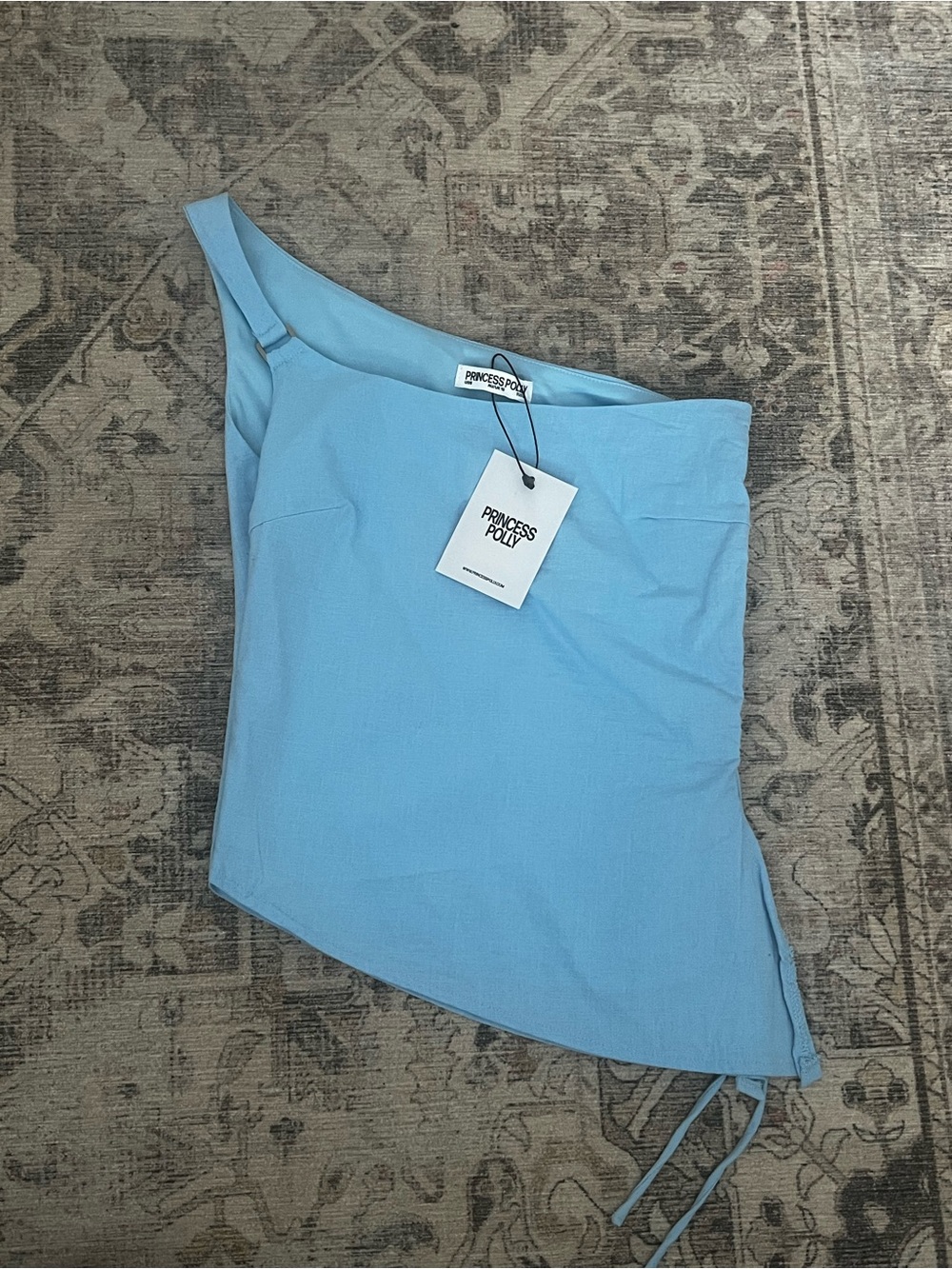 Princess Polly Sky Blue One-Shoulder Asymmetric Top